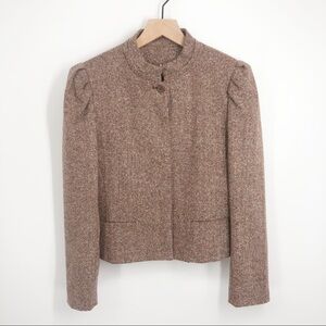 VINTAGE PAT HILTON Tweed Suit Jacket Blazer Brown Puff Embroidered Size 7/8